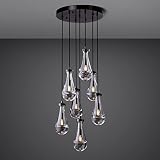 Black Pendant Lights Kitchen Island, 7 Light Raindrop Chandeliers, Adjustable Rope Dining Room Light