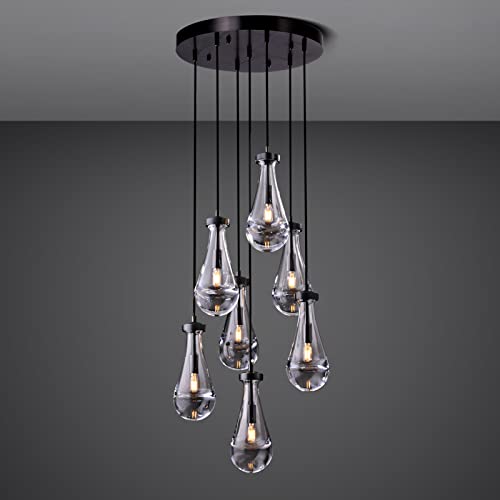 Black Pendant Lights Kitchen Island, 7 Light Raindrop Chandeliers, Adjustable Rope Dining Room Light Fixture Teardrop Pendant Lighting Living Room Hanging Ceiling Pendant Light For Entryway Hallway #TOP6