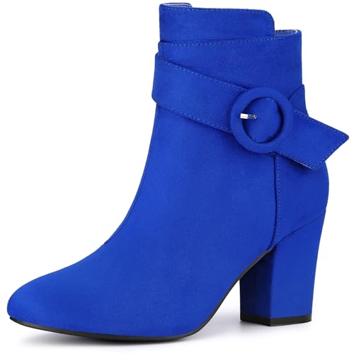Allegra K Women's Round Toe Block Heel Boots Royal Blue Ankle Booties 7 M US