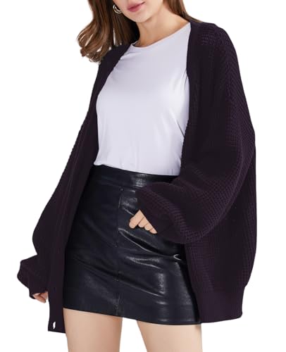 Image of QUALFORT Women's Oversized 100% Cotton Cardigan Sweater | Long Sleeve V Neck Button Down Open Front Knit Outerwear