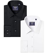 J.VER 2 Pack Men's Dress Shirts Solid Long Sleeve Stretch Wrinkle-Free Shirt Casual Business Butt...