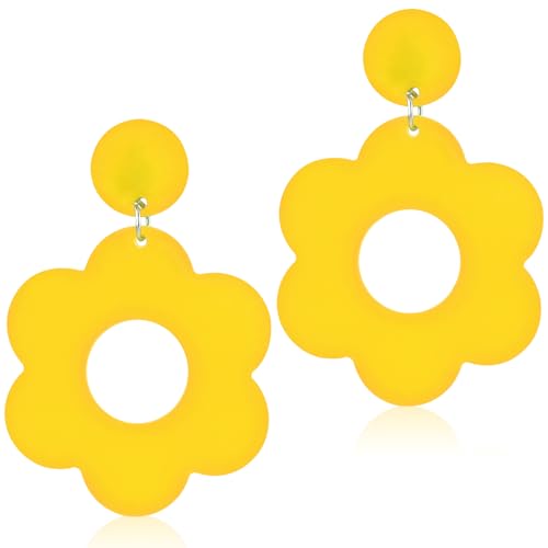 Brincos de néon brincos de flores de acrílico para mulher brincos de festa retro de anos 80 e 90 brincos de aro de flores para meninas Halloween Natal jóias para festas, Acrílico, Sem pedra preciosa