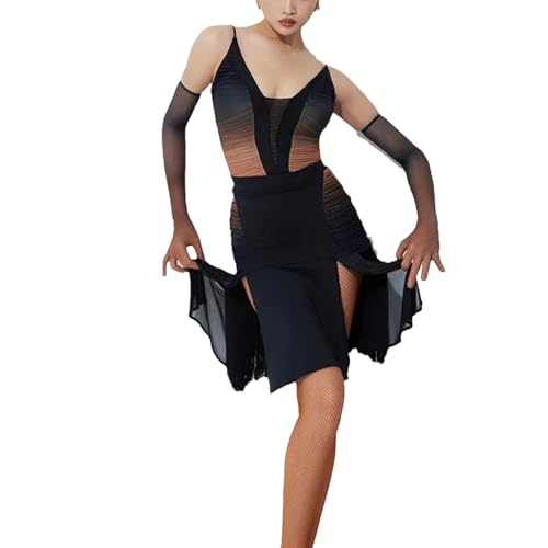 Women's Latin Dance Performance Costume - Bodysuit Split Skirt for Rumba and Tango