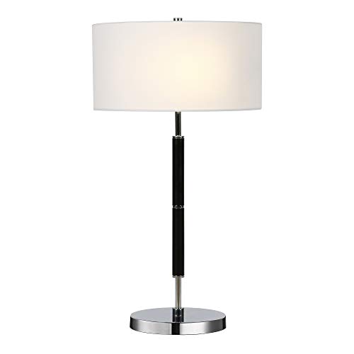 Henn&Hart TL0321 25 Inch Tall 2-Light Table Lamp With Fabric Shade In Black/Polished Nickel/White thumb #5