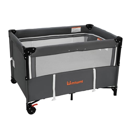 MTWML Portable Baby Bassinet,2 in1 Baby Playard and Bedside Crib with Wheel,1-Second Setup Foldable Playpen and Nursery Center with Travel Bag for Home or Travel Newborn to Toddler(Deep Grey)