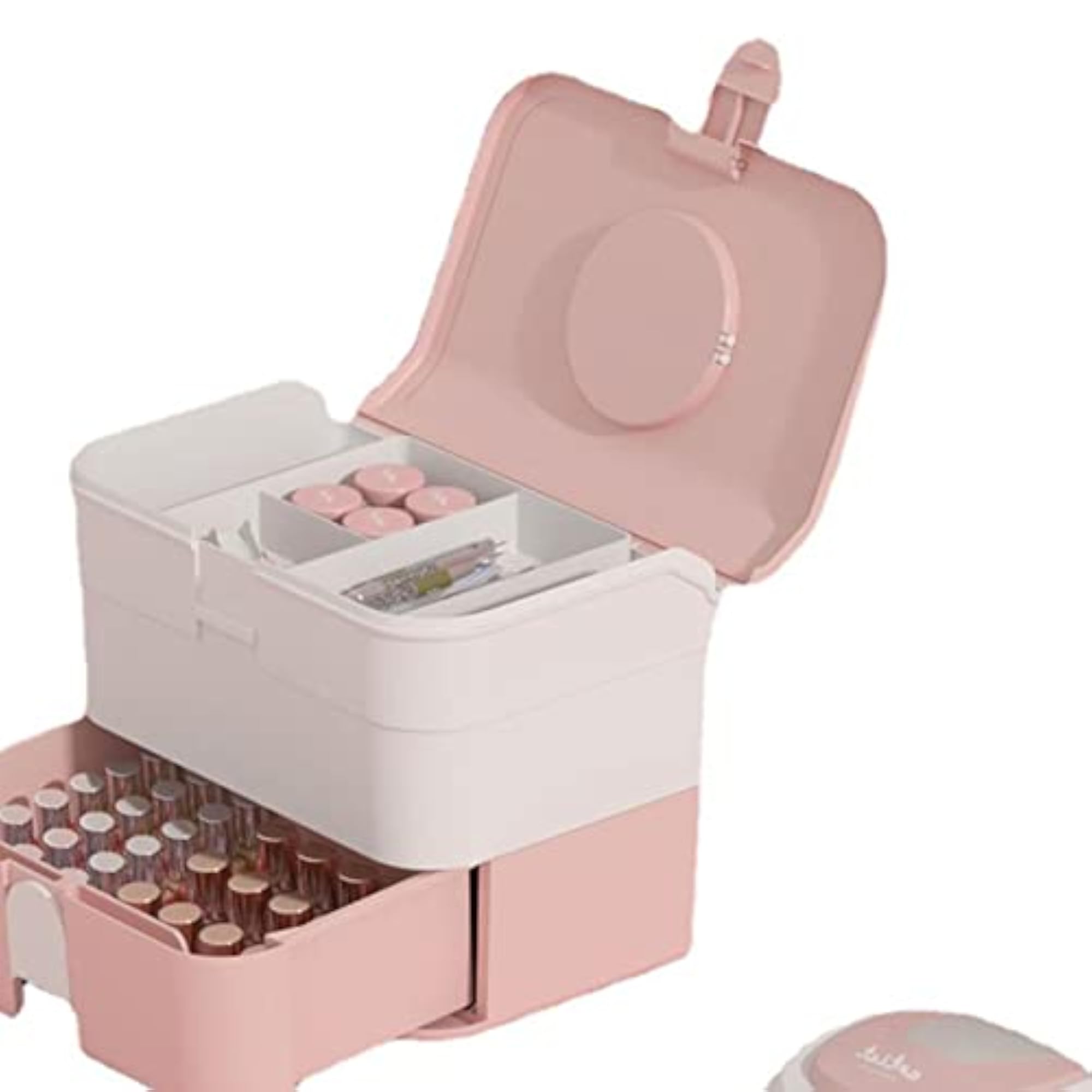 Lightweight 2 Layers Makeup Drawer Storage Box, Pink