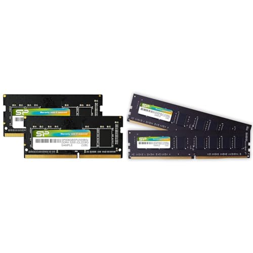 【セット買い】シリコンパワー ノートPC用メモリ DDR4-3200 (PC4-25600) 8GB×2枚 (16GB) 260Pin 1.2V CL22 SP016GBSFU320B22 + デスクトップPC用 メモリ DDR4 3200 PC4-256