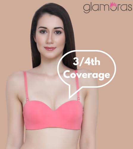 Image of GLAMORAS Women & Girls Demi Cup Bra | Nylon Spandex, Padded, Underwired Bra | Adjustable Detachable Straps, Low Coverage Demi Bra