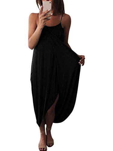 Shallood Damen Strandkleid Ärmellos Rückenfrei Lose Neckholder Chiffon Kleid Luftiges Sommerkleid Minikleid Schwarz DE 44