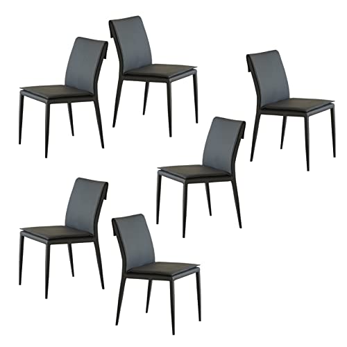 SJIALEN Dining Chairs Set of 6, Leather Upholstered Side Chair Carbon Steel Frame Office Chair Bedroom Dresser Makeup Chair Kitchen Chair (Color : Black, Size : 47x51x88cm)