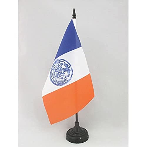 AZ FLAG - Drapeau De Table New York City 21x14 cm - Petit Drapeau New Yorkais De Bureau 100% Polyester Avec Hampe De 25cm Et Socle En Plastique Noir