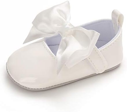 Baby Girls Mary Jane Flats Non-Slip Soft Rubber Sole Bowknot Princess Dress Crib Shoes for Toddler First Walkers 12-18 Months Infant