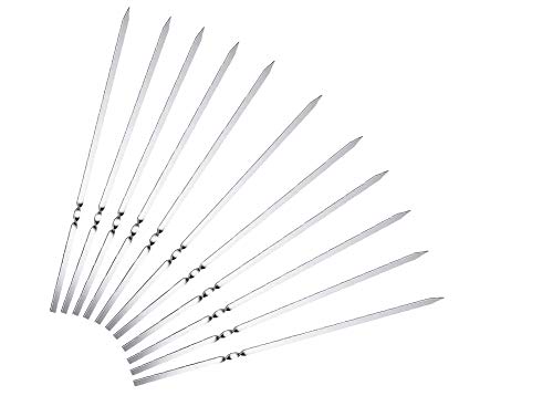 SHANPU Kabob Skewers(Set of 20),14 Inch Skewers Stainless Steel Barbecue Skewers Flat Metal Grilling Skewers,Reusable Non-Spin BBQ Sticks with Portable Storage Tube