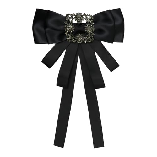 LJBFNN Womens Bow Tie, Black Ribbon Bow Tie for Women, Clip on Adjustable Rhinestone Bowtie for School Uniforms Wedding (Big Black)