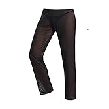 52hertz Men's Mesh See Through Pajama Pants Nightwear Black Sleep Bottoms Underwear Small