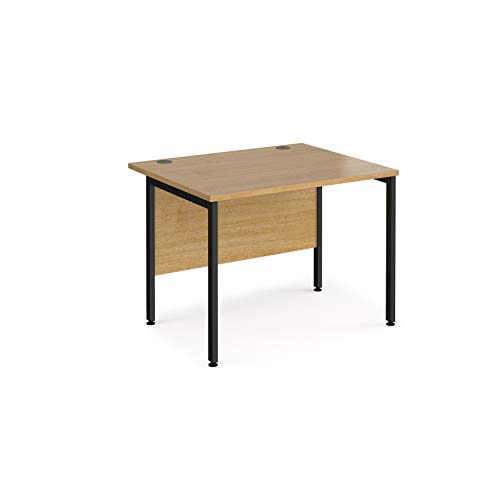 Image of Mr Office Maestro 25 straight desk 800mm deep - black H-frame leg, 1000, Oak