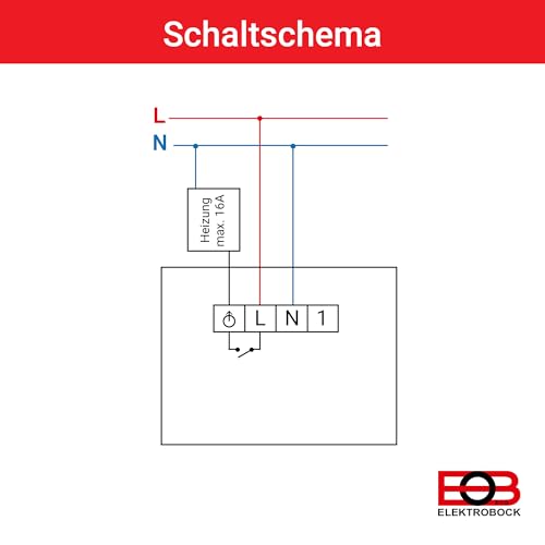 ELEKTROBOCK PT14 Digitaler Raumthermostat 230V | Ein Knopfdruck - Temperaturwechsel | kein programmieren notwendig | großes beleuchtetes LCD Display | Wandthermostat für elektrische Heizungen