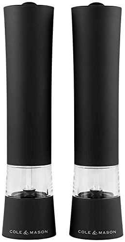Cole & Mason H798800 Victoria Black Salt and Pepper Mills | Electronic | Stainless Steel/Acrylic | 210mm | Gift Set | Includes 2 x Electric Salt and Pepper Grinders | Lifetime Mechanism Guarantee
