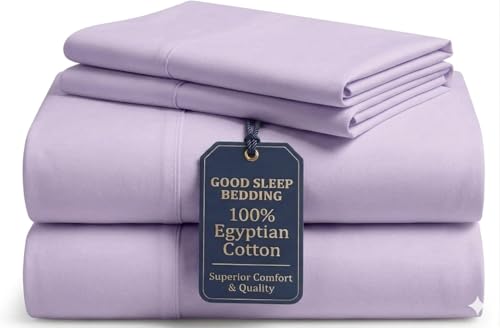 Image of Good Sleep Bedding Full Size Bed Sheets, 4 Piece, 100% Egyptian Cotton Full Size Sheet & Pillowcase Sets, Sateen Weave, Ultra-Soft Hotel Sheets, 16 inch Deep Pocket Bedsheets - Lavender