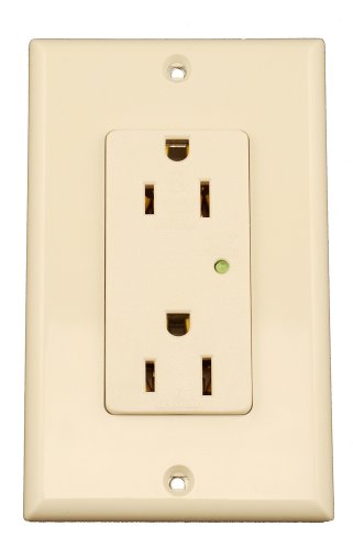 Leviton 5280-T 15-Amp, 125 Volt, Decora Plus Duplex Receptacle, Straight Blade, Industrial Grade, Self Grounding, Surge with Indicator Light, Light Almond