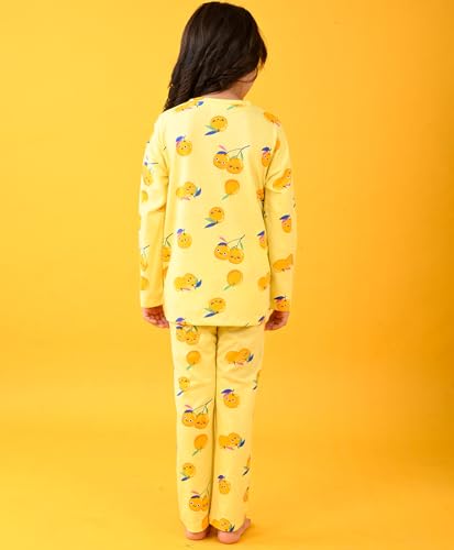 Image of ANTHRILO Summer Pyjama Set for Girls | 100% Cotton, Skin Friendly Fabric | Pyjama Set for Girls | Casual Wear | Cherry Yellow Long Sleeve Pyjama Set - Yellow 0-6 Months