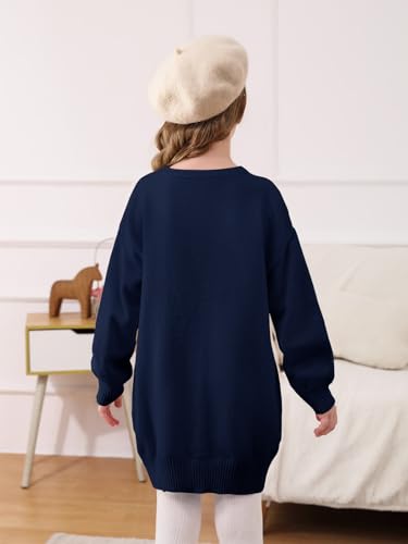 Image of Haloumoning Girls Sweater Dress Casual Crewneck Knit Long Sleeve Fall Winter Dress Pullover 5-14Y