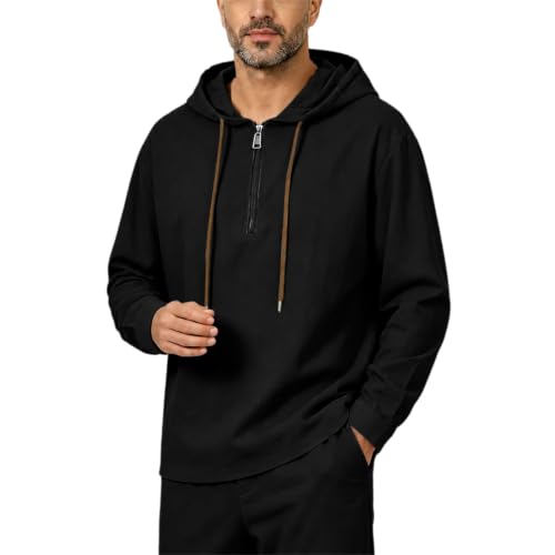 Sudaderas hombre con capucha y media cremallera negra talla S para running y boxeo