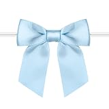 Rainbow Pana 120 Pack Twist Tie Bows for Treat Bags 2.5" Baby Blue Satin Ribbon Bows for Package Cra
