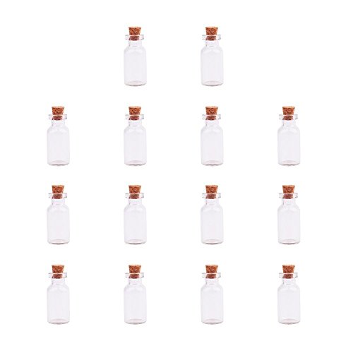 PH PandaHall 14 Pack Small Glass Bottles Jars Tiny Clear Vials Storage Container with Cork Stoppers and Screw Eye Pin for Decoration, Arts & Crafts, Projects, Party Favors