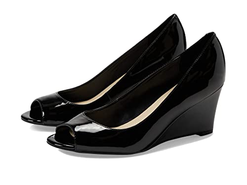 Nine West Canise3 Black1 Wedge Heel Slip On Rounded Peep Toe Fashion Pumps (Black, 11) #TOP2
