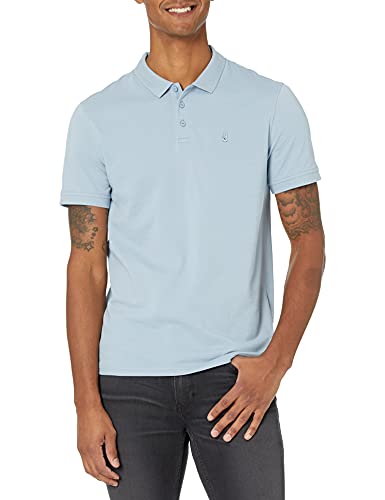 John Varvatos Star USA Men's Logan Short Sleeve Pique Polo with Peace Sign, Dusted Blue, L