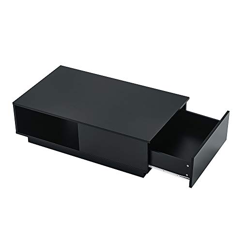 Panana Coffee Table with Storage Drawers&Shelves LED Light Modern Living Room Wooden (Black) - Image 3