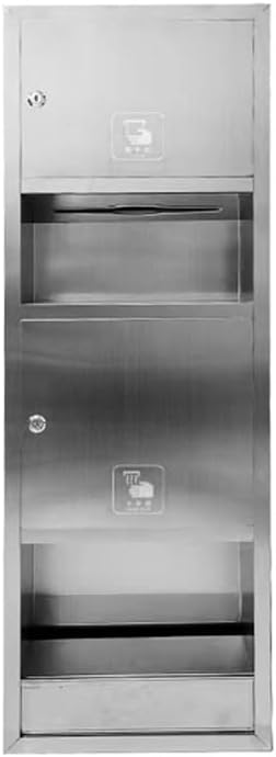 Paper Towel Dispenser Trash Can Commercial Stainless Steel Toilet Paper Niches Wall-Mounted Storage Waste Receptacle Organizer for Hotel Public Bathroom(34x100x15cm)