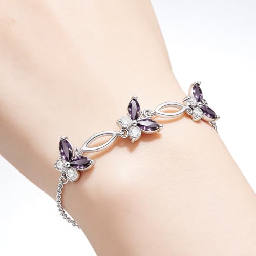 Image of Sterling Silver Butterfly Link Bracelet for Women,Adjustable Charming Dainty Jewelry,Ideal Gift for Mom,Wife and Her