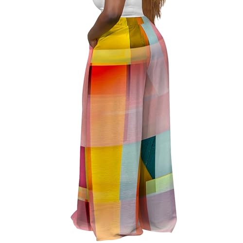 Womens Geometric Print Wide Leg Pants High Waisted Palazzo Pants Casual Flowy Trousers with Pockets3
