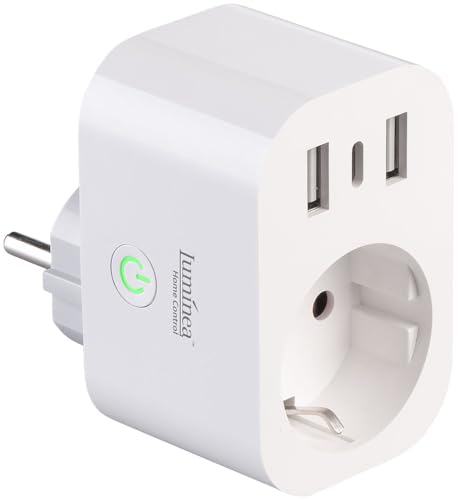 Luminea Home Control Ladestation: WLAN-Steckdose mit Energiekostenmesser, 1 x USB-C 20W, 2 x USB-A, 16A (Steckdosen Zeitschaltuhr App, WLAN-Steckdosen mit Buchse, Bedienungsanleitung)