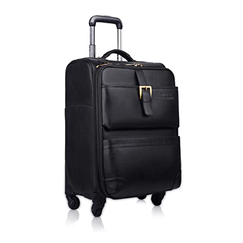 Image of Stylish and Durable Leather Trolley Luggage Bag Perfect for Travel and Business 46 litres Suitcase