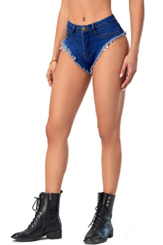 Oflive Women's Sexy High Waisted Stretch Mini Denim Shorts Hot Pants Clubwear, Dark Blue, Small #TOP3