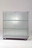 die breite flache Standvitrine 80 x 40 x 90 cm aus Glas ist mit 2 Schwenktüren ausgestattet und abschließbar (mit Schloss)