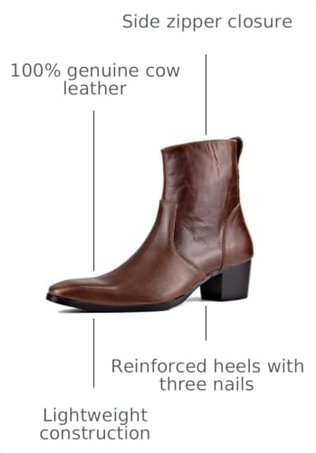 Image of Dress Boot for Men Heels Casual Chelsea Combat Ankle Chukka Boots Zipper Black JY002
