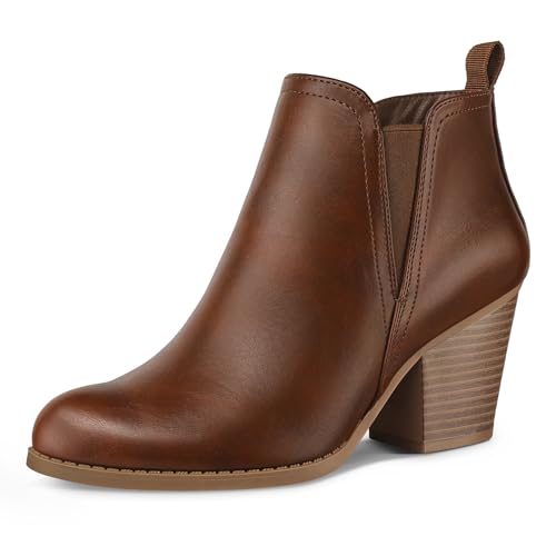 mysoft Women's Ankle Boots Stacked Chunky Heel Booties with Side Zipper
