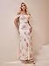 KUTUMAI Women Floral Off Shoulder Maxi Dress Summer Ruched Bodycon Long Formal Wedding Guest Dresses 2025 Pink XS