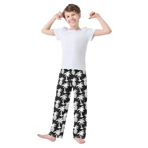 ZZXXB Pineapple Palm Tree Boys Long Pants Soft Trousers Elastic Waist Kids Lounge Bottoms with Pockets S-XL2
