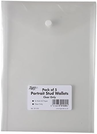5 x Portrait A5 Clear Stud Press Wallets Plastic Document Envelope Folders
