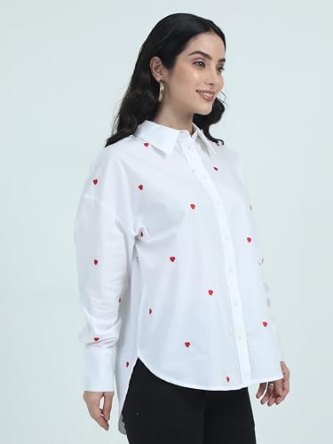 Image of Glam & Chique Women's Button-Down Oversized Shirt with Heart Embroidery S-2XL