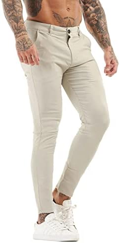 Mens Chinos Casual Pants Slim Fit Stretch Dress Pants for Men(Ivory,28)