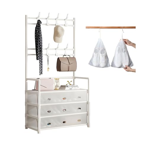 Zapatero Con 4/5 Niveles - Dormitorio Armarios Estantería Zapatos - Metalico Perchero De Pie - Organizador De Zapatos Armario Ropero - Con Solapa, Gancho Y Cubrezapatos(White,80*26*150 cm)