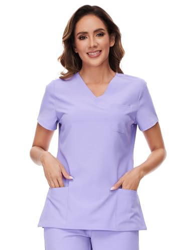 Scrubs Tops for Woman - Soft Stretch, V-Neck Tops, Light Purple, M - image 4