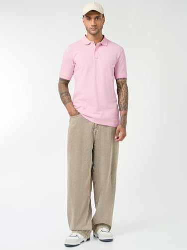 Image of Bewakoof Men Solid Regular Fit Half Sleeve Collar Pure Cotton T-Shirt