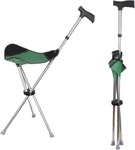 松葉杖 携帯椅子付き杖 折りたたみ椅子 軽量 コンパクト 杖 チェアになる ステッキチェア アルミ製 登山杖 130kg まで耐えられ133滑り止め スティック旅行 遠足 スポーツ観戦 ゴルフ観戦 釣り いつでも座れ 便利高齢者 (グリーン)
